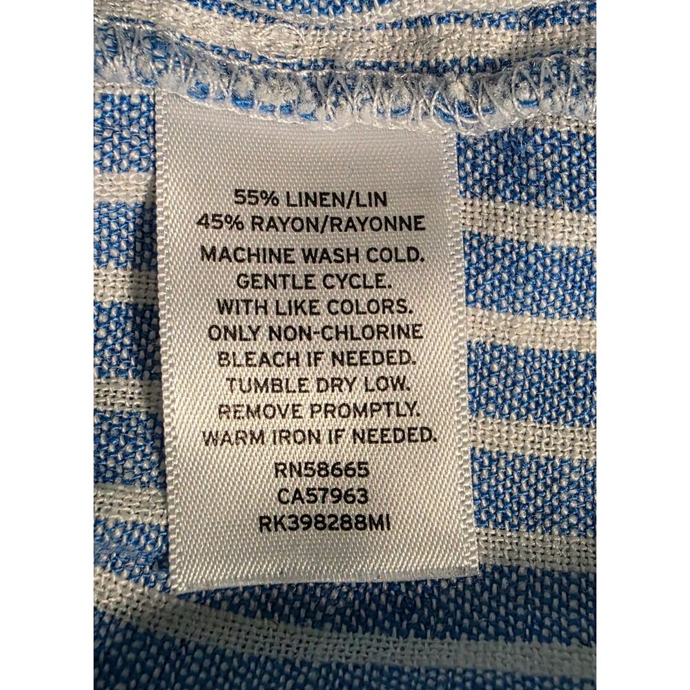 Abound Linen Blend Crop Top Blue White Striped‎ Peplum Ruffle Sleeveless Size L - Picture 4 of 5